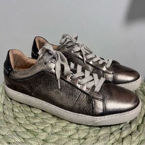All Saints Sheer Stud Gun Metal Gold/Black Metallic Distressed Retro Sneakers